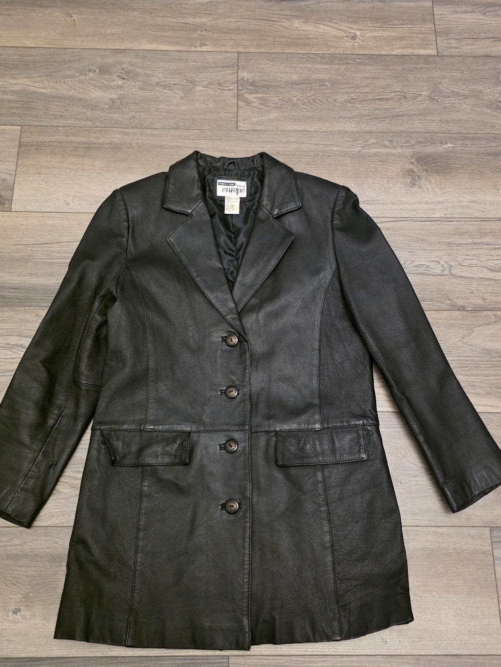 Vintage Newport News "Best of Europe" Black Leather Car Coat Blazer - Size Small